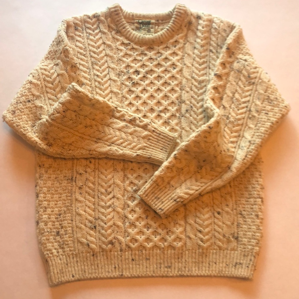 Made in Ireland Aran natural wool fisherman honeycomb traditional knit men’s S